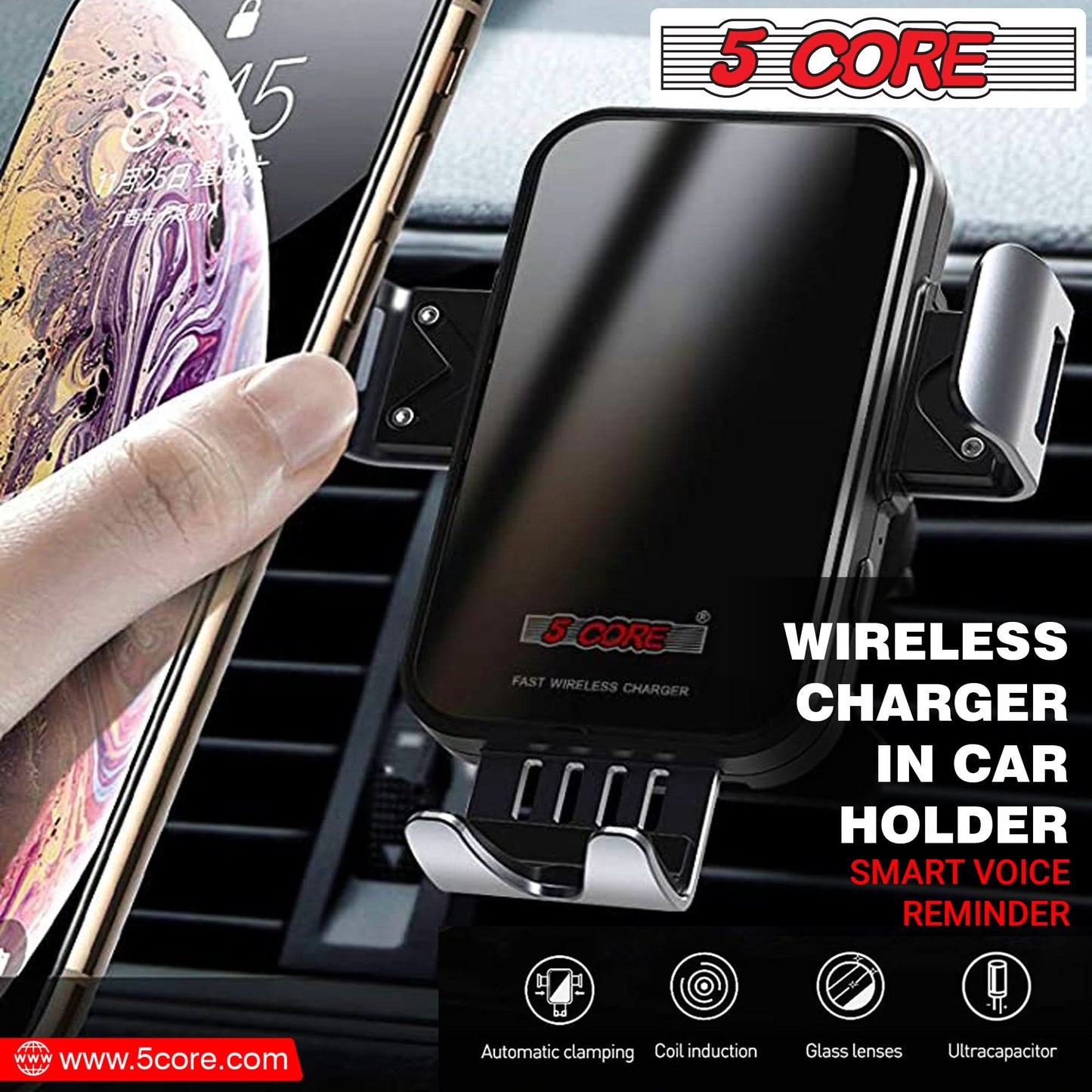 5 Core Magnetic Wireless Car Charger Mount, Stick on The Dashboard for MagSafe iPhone & Android-3