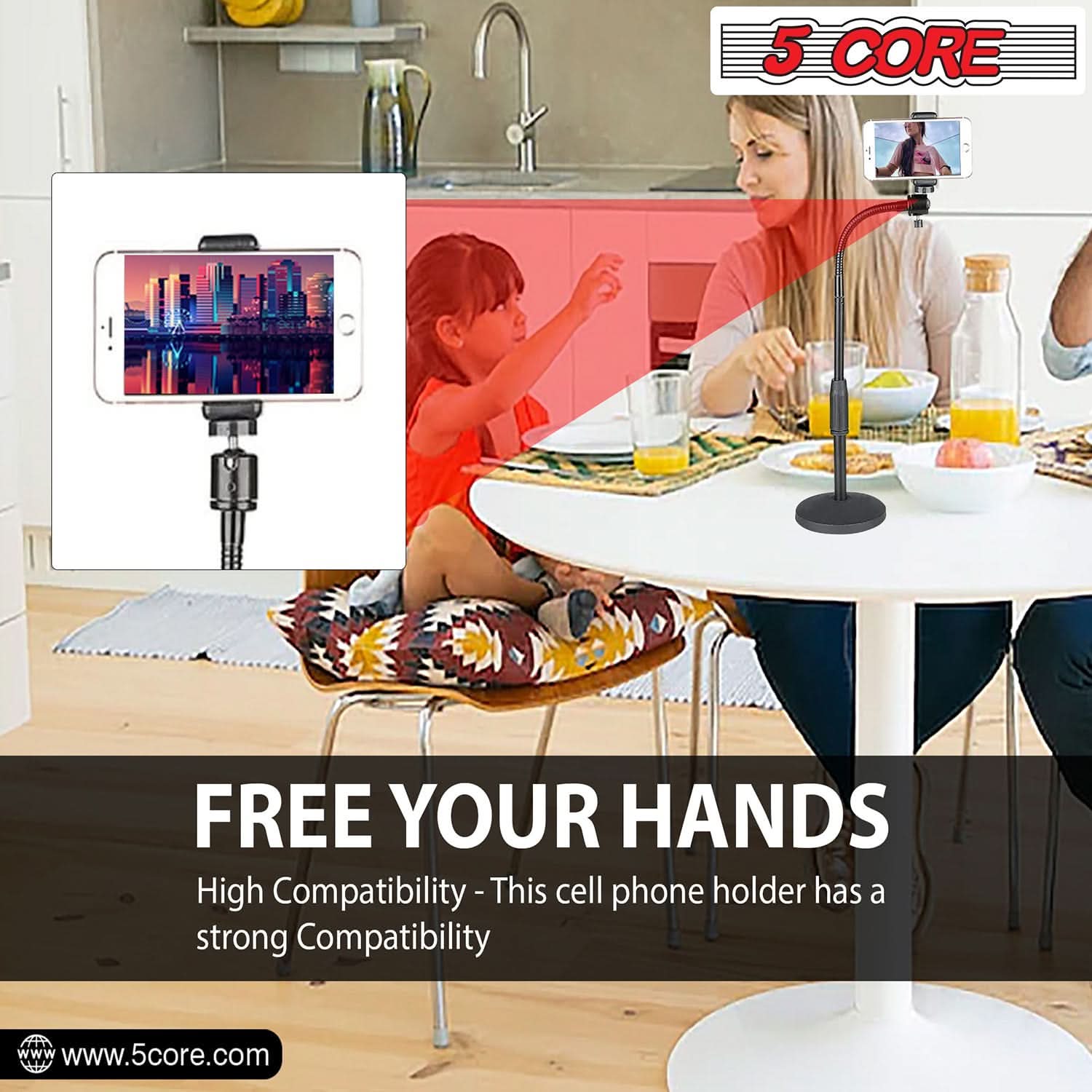 5Core Cell Phone Stand for Desk Adjustable Scissor Boom Arm Stands Tablet Cellphone-2