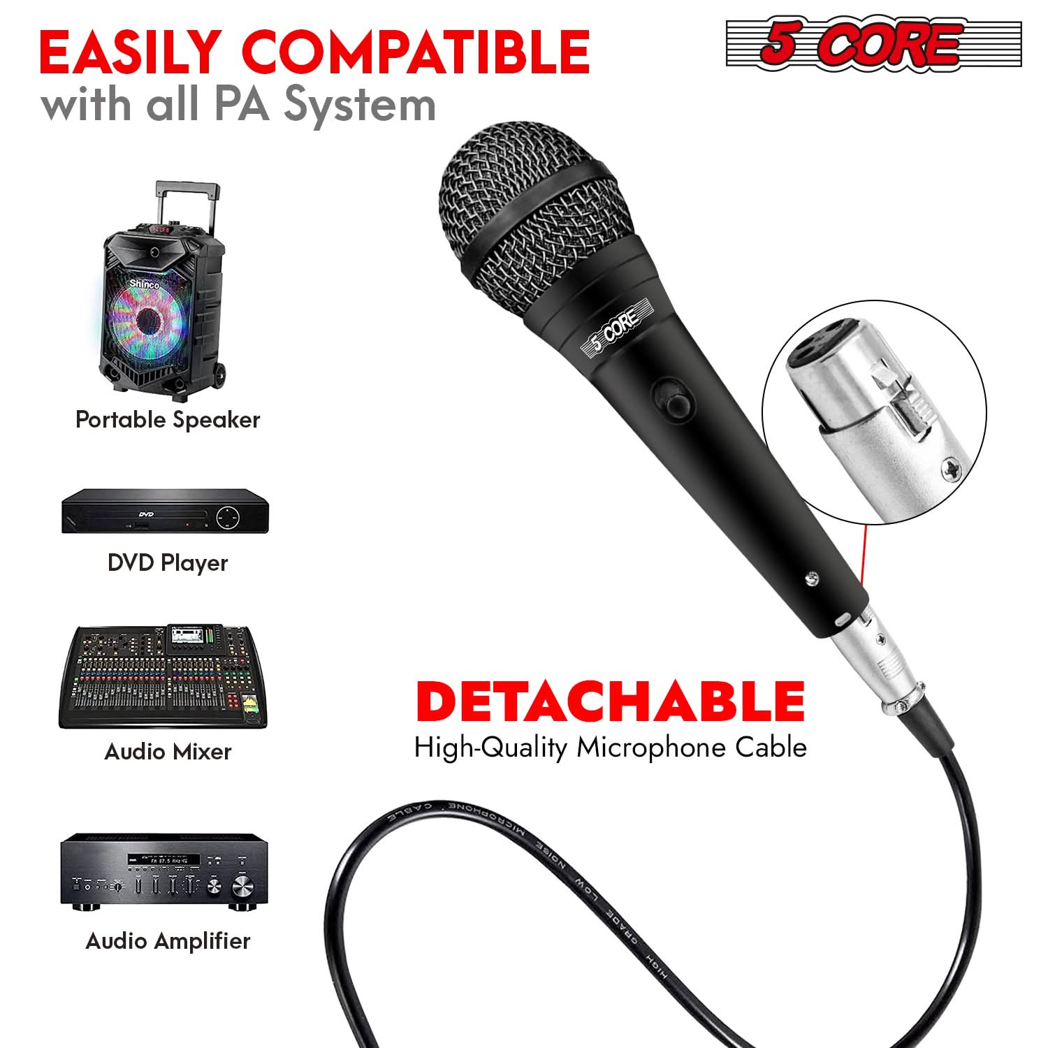 5Core XLR Microphone Dynamic Mic Karaoke Singing Studio Microfono Handheld Mics-3