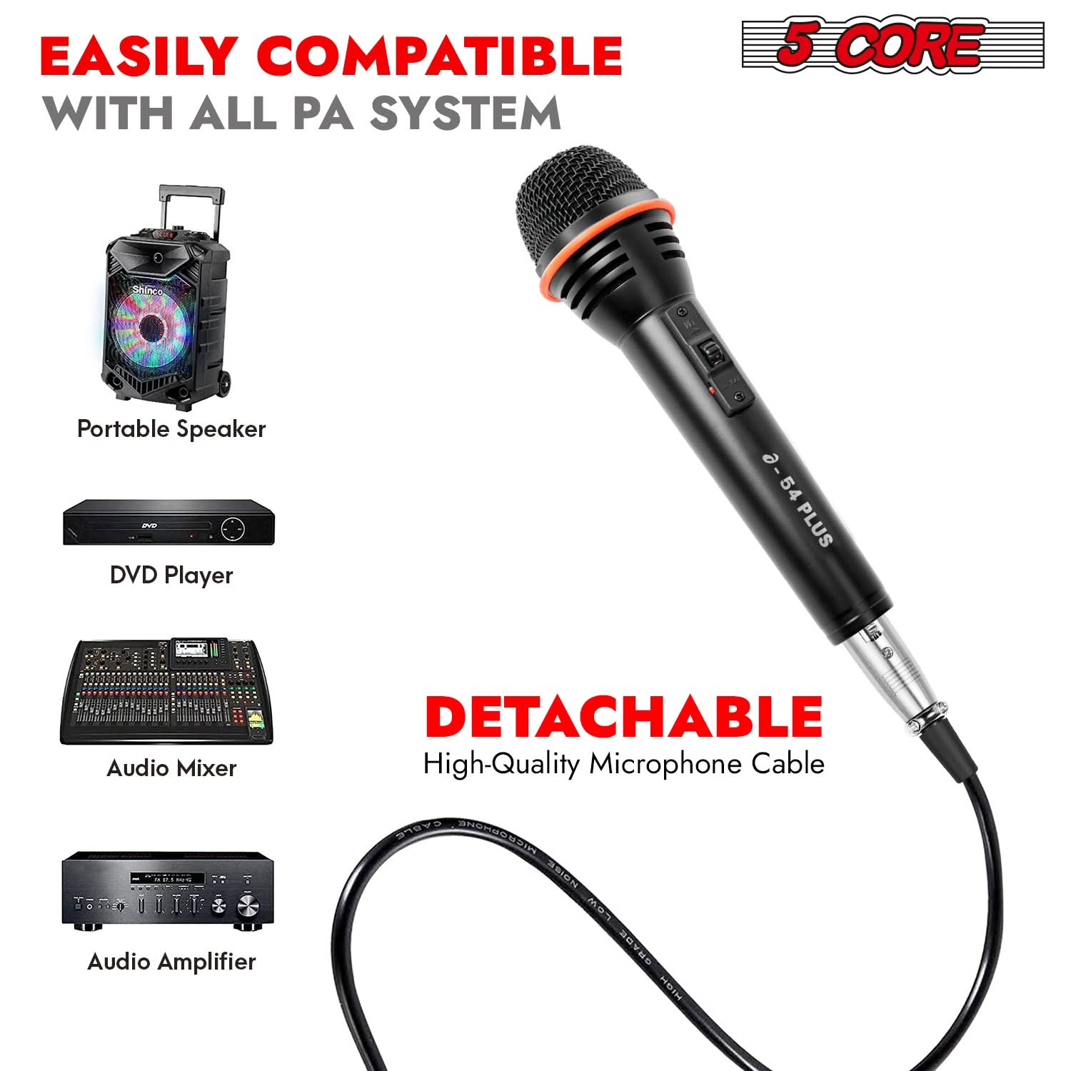 5Core Microphone Dynamic Mic Karaoke Singing Studio XLR Mics Handheld Microfono-4